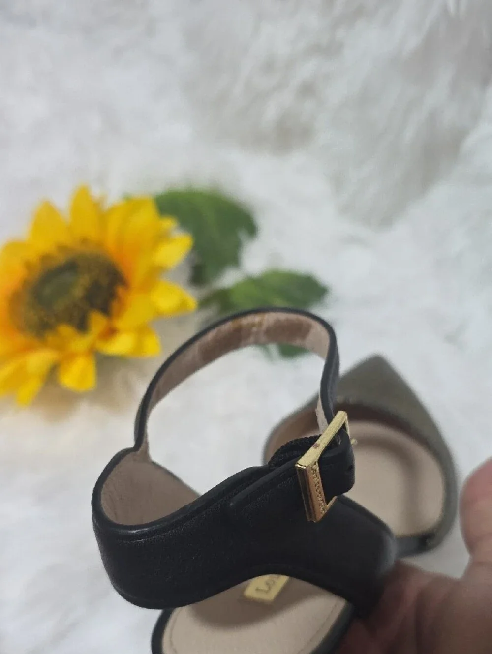Louise et Cie Black Metallic Textured Pointed Ankle-Strap Heels